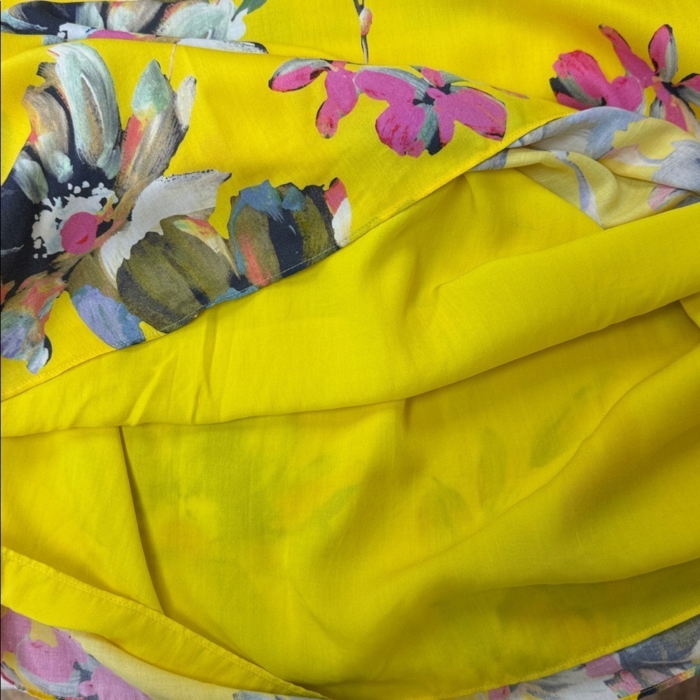 Gianni Bini Dandy Yellow Floral Dress Ruffle Flare Sleeves Women's Large - Picture 9 of 10